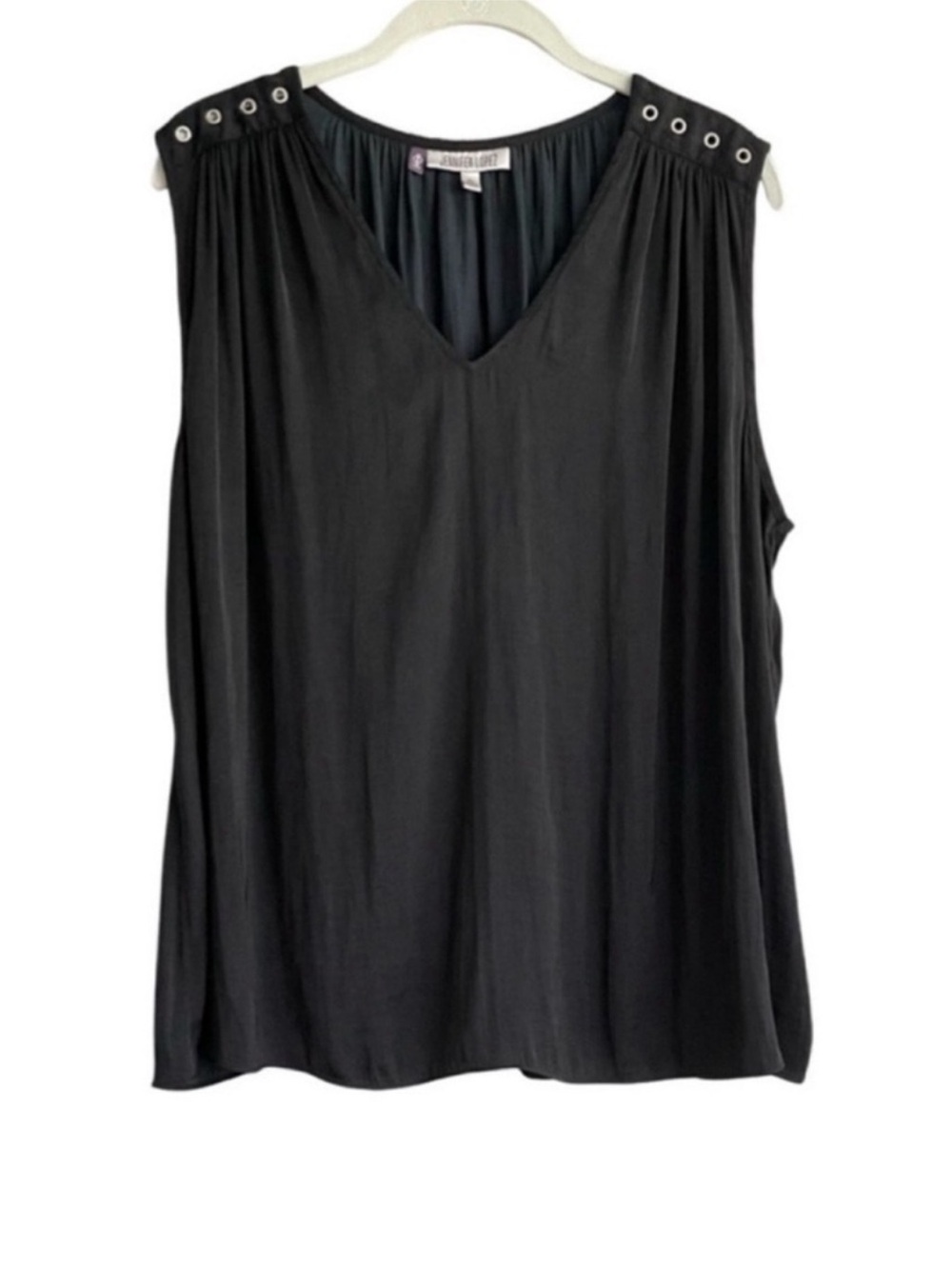 Jennifer Lopez Sleeveless V-neck Blouse Grommet Detail Black Size XL